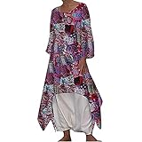 Vectry Damen T-Shirt Kleid Bohemian Blumendruck Langarm Unregelmäßiger Saum High Low Shirt Plus Size Baggy Tunika Bluse Oberteil S-5XL