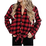 Damen Bluse schwarz rot Karierte Hemdjacke Kariertes Hemd Jacke Langarm Karo Freizeithemden für Damen im Frühjahr und Herbst Plaid Shirt Button-down Hemdbluse Loose C