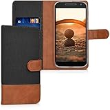 kwmobile Wallet Case kompatibel mit Motorola Moto G4 / Moto G4 Plus - Hülle mit Ständer - Handyhülle Kartenfächer Schwarz B
