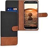 kwmobile Wallet Case kompatibel mit Motorola Moto G4 / Moto G4 Plus - Hülle mit Ständer - Handyhülle Kartenfächer Schwarz B