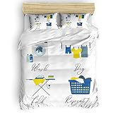AoLismini Bettbezug-Set für Waschküche, 8-teiliges Bettwäsche-Set mit Bettdeckenbezug, EIN Paar Kissenbezüge und Spannbettlaken für die Schlafzimmerdekoration, Wäscheleine, Eisenkorb, W