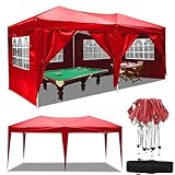 Serface Pavillon Faltpavillon 3x6 Wasserdicht Faltbare Gartenpavillon Festival Sonnenschutz Faltpavillon, UV-Schutz mit 4 Seitenteilen für Garten/Party/Hochzeit/Picknick (3x6m Rot)