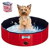 V-HANVER Faltbarer Hundepool für Kleine Mittlere und Große Hunde, Robust Material Planschbecken Bällebad Hunde Pool für Kinder und Hunde mit Durchsichtige Gummitragetasche, 100% Sicher 80CM