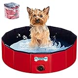 V-HANVER Faltbarer Hundepool für Kleine Mittlere und Große Hunde, Robust Material Planschbecken Bällebad Hunde Pool für Kinder und Hunde mit Durchsichtige Gummitragetasche, 100% Sicher 80CM