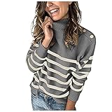 Damen Gestreift Strickpullover Langarmshirt Pulli Rollkragen Gestrict Sweatshirt Loose Stricken Sweater Langarm Oberteile Sweater Shirts Knit Tops Pullover Langarmshirt LongsleeveB