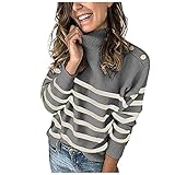 Damen Gestreift Strickpullover Langarmshirt Pulli Rollkragen Gestrict Sweatshirt Loose Stricken Sweater Langarm Oberteile Sweater Shirts Knit Tops Pullover Langarmshirt LongsleeveB