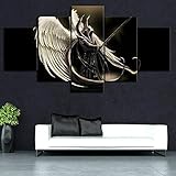 BOBOB Kunstdrucke Moderne Druck Malerei Hintergrund Dekoration Modulare 5 Teiliges Wandbild Dark Guardian Angel Schwert Malerei Poster Wandkunst Leinwand Creative Geschenk Kunstwerk 150X80