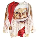 Lustig Weihnachtsmann Drucken Sweatshirt Damen Oversize Baggy Ugly Chrostmas Sweater Oberteile Hässliche Weihnachten Muster Langarmshirt Casual Neuheit Weihnachts Pullover Weihnachtsabend T