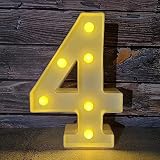 LED Festzelt Buchstaben Lichter, 26 Alphabet Licht Leuchtende Neon Buchstaben Zeichen Batteriebetriebene Nachtlichter für Home Party Hochzeit Geburtstag DIY Dekoration (Nummer-4