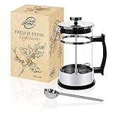 Pro@Home43 French Press Kaffeebereiter 0,6L für 4 Tassen (auch 0,35L verfügbar), Kaffeepresse, Kaffeezubereiter, Coffee Press, Cafetière aus Glas inkl. Edelstahl Dosierlö