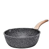 CAROTE EW Aluguss Tiefe Pfanne/Hochrandpfanne 28 cm Induktion mit ILAG Antihaftbeschichtung, Soft-Touch-Kunststoffgriff mit Holzeffekt, für alle H