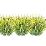 Kaxofang KüNstliche Lavendel BlüTen 12 BüNdel UV BesttNdige GeffLschte Blumen im Freien Keine Verblassen Faux Kunststoff Pflanzen Garten Veranda Gelb