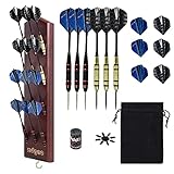 Darthalter, Massivholz Darthalter mit Darts, Professionelles Darthalter Set Geeignet für Erwachsene, 6cs Steel Tip Darts mit 1 Darthalter,Cherry F