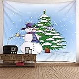 Banemi Gobelin Wandbehang, Schneemann Weihnachtsbaum und Schneeflocke Hellblau Grün Weiß Polyester Wandteppich Kinder 200X200