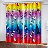 YTSDBB Vorhang kinderzimmer Junge Cartoon Regenbogen Federn B 140 x H 160 cm 3D Digitaldruck Druckmuster Öse Thermisch isoliert 90% für Schlafzimmer Wohnzimmer ​Kinderzimmer Junge mit M