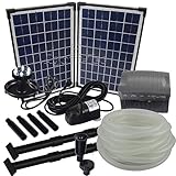 Agora-Tec® at-Solar Bachlaufpumpen - Set 20W-BLH mit Akku und 6- Fach LED Ring inklusive 9 Meter Bachlaufschlauch und LED Halterung, Hmax.: 1350l/h Förderhöhe: 3,05 m bei Verwendung eines S