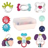 REMOKING Rassel-Spielzeug für Babys, 8 Stück, sensorisches Spielzeug mit Aufbewahrungsbox, Spielzeug für Neugeborene für die frühkindliche Bildung, Tier-Shaker, 12 Monate Kleinkinder, Baby