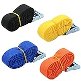 Spanngurt Kurz Spanngurte Zurrgurt Befestigungsgurt - mit klemmschloss, Spanngurte Set für Motorrad Fahrradträger Extrem Robuste Zurrgurt 2m 4 Packungen(Schwarz+Blau+Orange+Gelb)