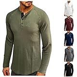 erthome1 Langarmshirts Herren Lässiges Lockeres Henley Shirt Rundhals mit Knöpfen Casual Einfarbig Lange Ärmel Oversize Langarm Oberteile Blusen T-Shirt Tops Longsleeve mit mehrerer Farb