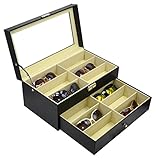 Daisy Aufbewahrungsbox aus PU-Leder für Schmuck, Brillen, Sonnenbrillen, Brillen, Präsentationsbox, Organizer, Sammler, Schwarz (Doppel-Schwarz)