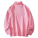 Aicfikrye Winter Herren Pullover High Neck Warm Bottoming Casual Loose Strickwaren Pullover Pärchen Sweater, Rosa, X-Larg