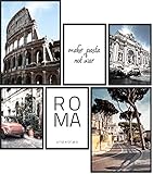 Papierschmiede® Mood-Poster Set Rom | Bilder als Wanddeko | Wohnzimmer & Schlafzimmer | 2x DIN A4 und 4x DIN A5 | Kolosseum Roma Italien Pizza Pasta - ohne R