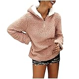 Lomelomme Hoodie Sweatshirt Damen Winter Warm Oversized Plüsch Teddy-Fleece Pullover Mode Langarm Flauschig Winterpullover Sweater Langarm Pulli mit große T