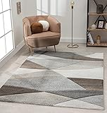 the carpet Monde Moderner Designer Wohnzimmer Teppich, Weicher Kurzflor, Hoch Tief Effekt, Konturenschnitt, Blickfang, Wellen Muster, Grau-Beige, 160 x 230