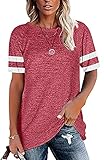 Damen Casual Crewneck Sweatshirts Streifen Kurzarm T-Shirt Tunika Oberteil Bluse Tops Shirt Rot L