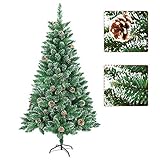 AufuN Weihnachtsbaum Künstlich 180cm Künstlicher Weinachts Baum Deko Künstlicher Tannenbaum Grün PVC mit Schnee-Effekt mit Metallständer Weihnachtsdek