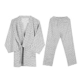 Unisex Kimono Jinbei Shirt Hose Loungewear Baumwolle Spa Bademantel V-Ausschnitt Nachthemd Japanische Yukata Pyjama Weich Morgenmantel Casual Schlafmantel Bequem Nachtwäsche Sleepwear Schlafanzug