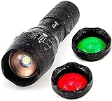 ULTRAFIRE LED Taschenlampe Rot & Grün & Weiß Licht 900 Lumens Zoomable Taktische Taschenlampe 3 Farben Tauschen Glasobjektiv aus Magnetisch Base Für Jagd Angeln,A100