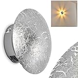 Wandlampe Mezia, runde Wandleuchte aus Metall in Silber mit Lichtspiel an der Wand, 1 x G9 max. 28 Watt, Innenwandleuchte mit Strahlen-Effekt in Struktur-Silber-Optik, geeignet für LED L