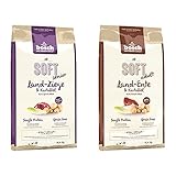 Bosch HPC Soft Senior Ziege & Kartoffel | halbfeuchtes Hundefutter für ältere | ernährungssensible Hunde Aller Rassen | Single Protein | Grain-Free | 1 x 12.5 kg & d-Ente & Kartoffel, 1 x 12.5 kg