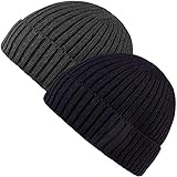 Chalier 2er Slouch Beanie Strickmütze Wintermütze Herren Damen, Warme Winter Mütze mit Fleece Innenfutter Unisex MEHRWEG(Schwarz+Grau)