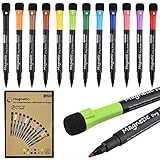 12 Farben Whiteboard Marker, 2 in 1 Schwamm Magnetisch Whiteboard Stift, trocken und rückstandsfrei abwischbar von Whiteboards, Rundspitze 1-2mm, Optimal für den Einsatz Zuhause Schule Bü