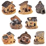 8 Stück Miniatur-Feengarten Stein Haus Ornamente, Miniatur-Haus Fairy Garden Steinhäuser Puppenhaus, DIY Zubehör Blumentopf Sukkulenten Deko Micro L
