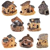 8 Stück Miniatur-Feengarten Stein Haus Ornamente, Miniatur-Haus Fairy Garden Steinhäuser Puppenhaus, DIY Zubehör Blumentopf Sukkulenten Deko Micro L