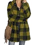 Frauen Plaid Print Mid-Lang Mantel Langarm Reverskragen Einreihige Jacke Herbst Winter Kleidung, Grün / Gelb, 36