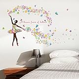 Wallpark Romantisch Bunt Blume Fee Ballett Tänzer Ballerina Schmetterling Abnehmbare Wandsticker Wandtattoo, Wohnzimmer Schlafzimmer Haus Dekoration Klebstoff DIY Kunst Wandaufkleb