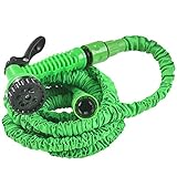 Juskys Flexibler Gartenschlauch Aqua - Wasserschlauch flexibel dehnbar bis 7,5 m – Flexischlauch knickfest mit 7-Funktions-Handbrause & Adapter – Grü