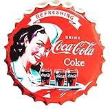 Coca Cola - Aufkleber - Kronkorken mit Frau mit Tablett - 67 mm - Motiv 148