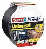 tesa Extra Power Universal Gewebeband (Wetterfestes Reparaturband, 10 m x 50 mm), schwarz, 932575