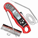 NIXIUKOL Digital Fleischthermometer Grillthermometer Bratenthermometer mit 2 Edelstahlsonden, Sofortiges Auslesen, LCD Display, Magnet, Küchen Thermometer für Grill BBQ Braten Ofen (Rot+Schwarz)