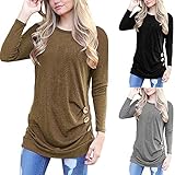 Hevoiok Winter Herbst Langarmshirt Damen Blusen Frauen O Hals Spitze Elegante Tops Lange Ärmel Lose Blusen Beiläufig Oberteile große größen (Weinrot, L)