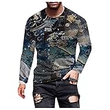 sterotw Herren Casual Street 3D Digital Printing Round Neck Long Sleeve T-Shirt Top, blau, L