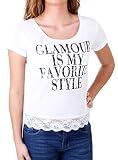Madonna T-Shirt Damen Vega Spitzensaum Glamour Print Kurzarm MF-406978 Weiß XL