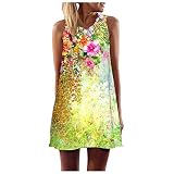 AMhomely Kleider für Frauen UK Clearance Sommer Casual Jumper Tank Kleid Knielang Midi-Minikleid Röcke Damen Mädchen Mode 3D Blumendruck Kleid A-Linie Ärmelloses Minikleid, 01 grün, M