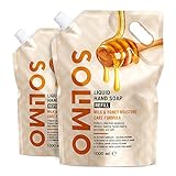 Amazon-Marke: Solimo Flüssige Handseife Nachfüllpackung- Milch- und Honig-Feuchtigkeitspflegeformel -2er-Pack (2 Packungen x 1000ml)