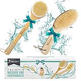 Trockenbürste Körper Naturborsten [2ER SET] - Körperbürste zum Trockenbürsten - Massagebürste gegen Cellulite - Rückenbürste für Peeling im praktischen 2er Set - Badebürste trockene H